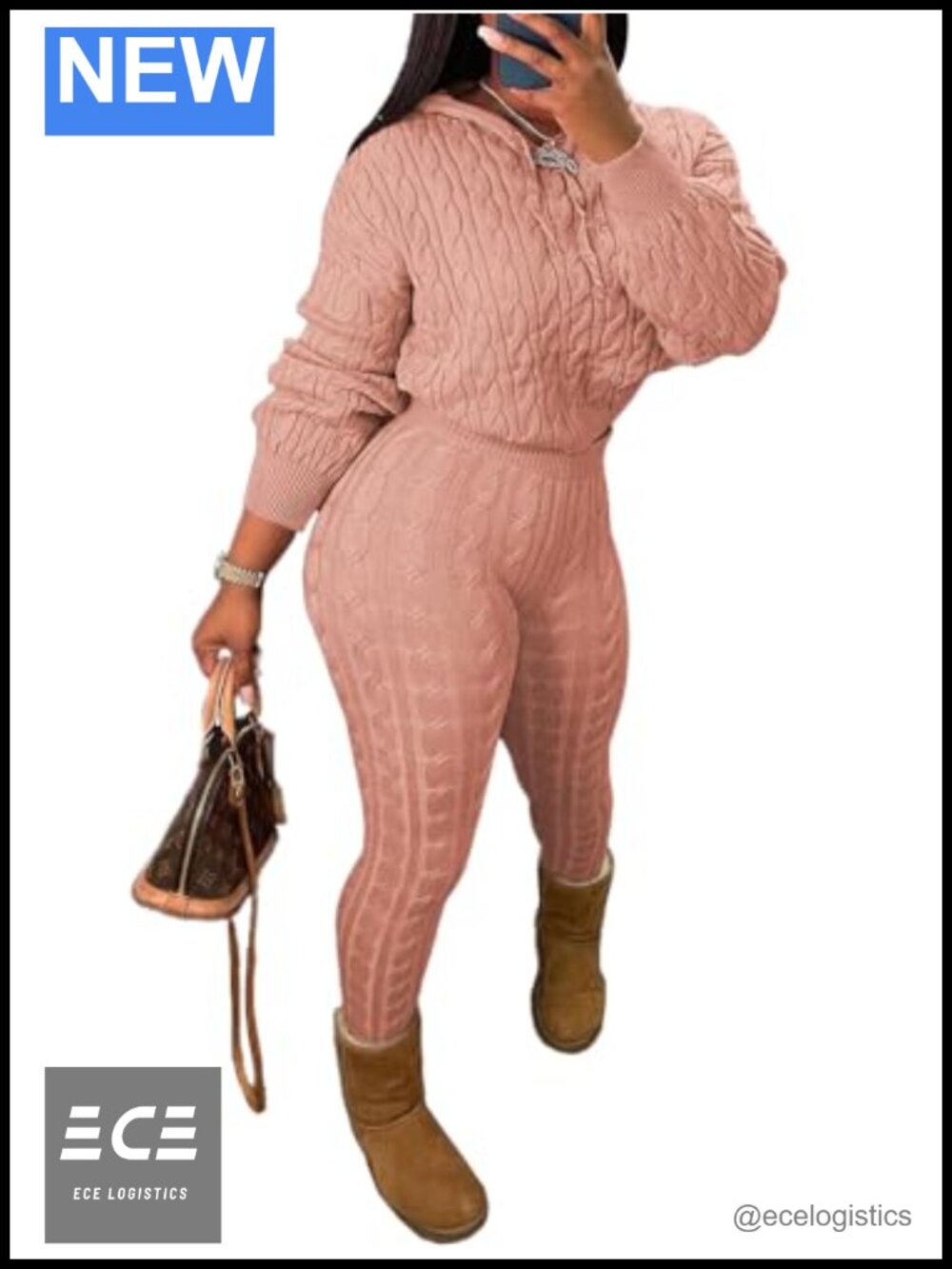 Womens 2 Piece Knit Sweater Set Long Sleeve Hoodie Drawstring Pant Casual